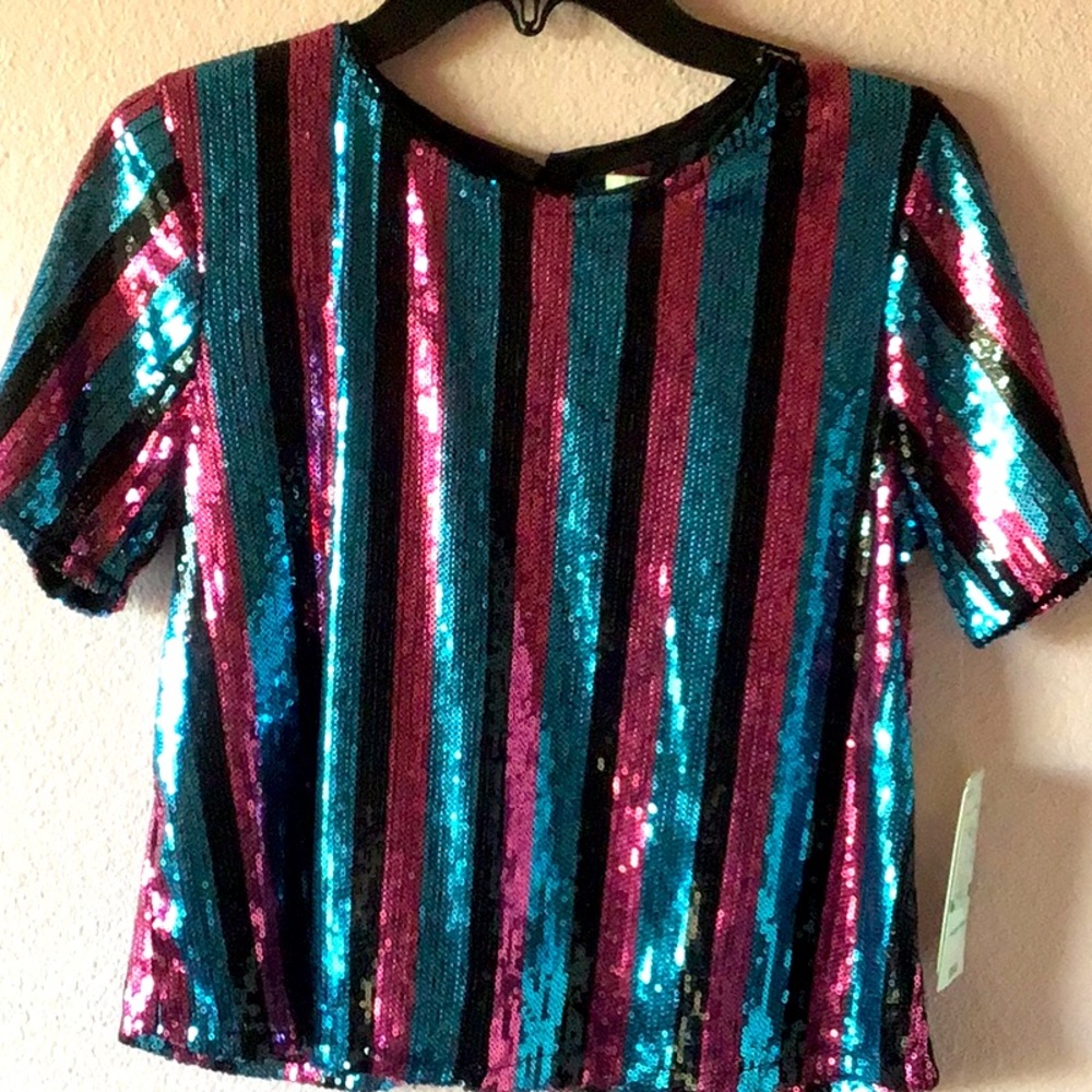 New Gianni Bini girls  Striped sequin top sz XL